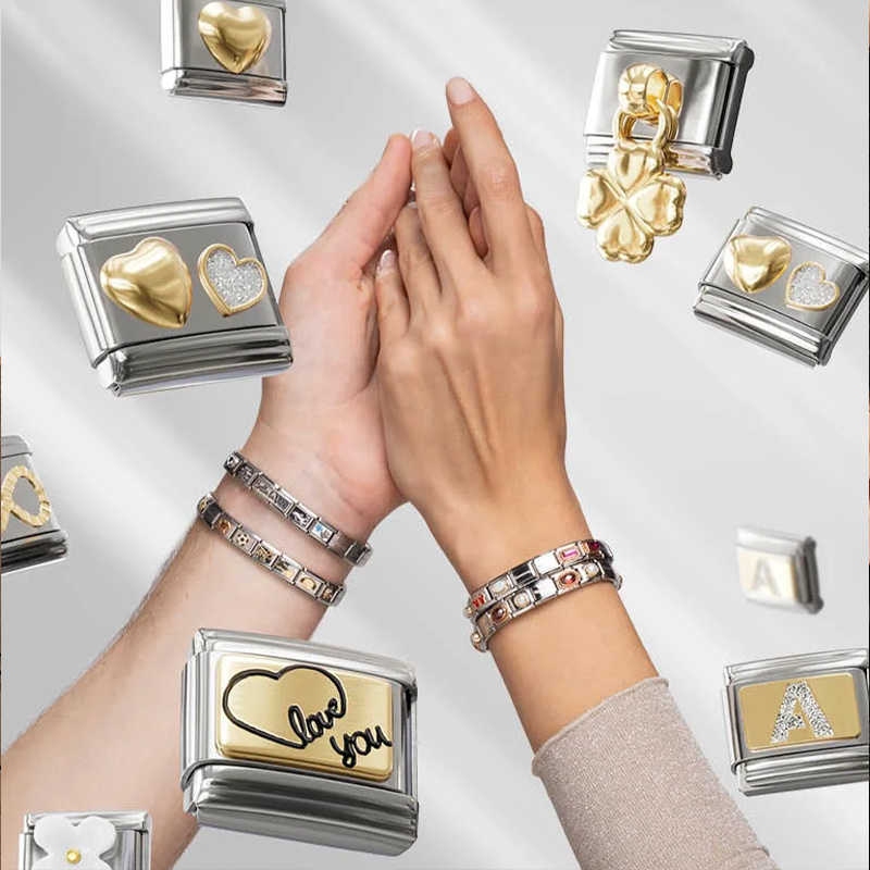 Assortment of Nomination gold, silver and gemstone charm links
